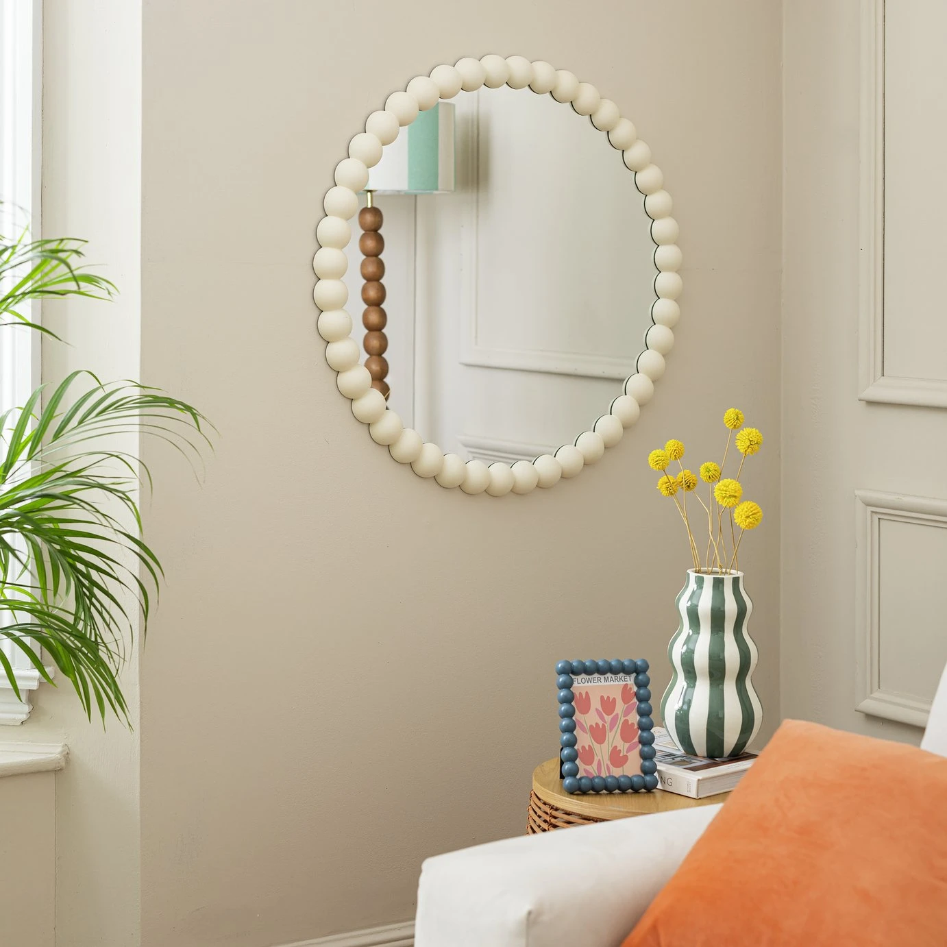 Habitat Beaded Round Wall Mirror - White - 70x70cm Habitat Beaded Round Wall Mirror - White - 70x70cm -Habitat Furni Sales 1182927 R Z001C