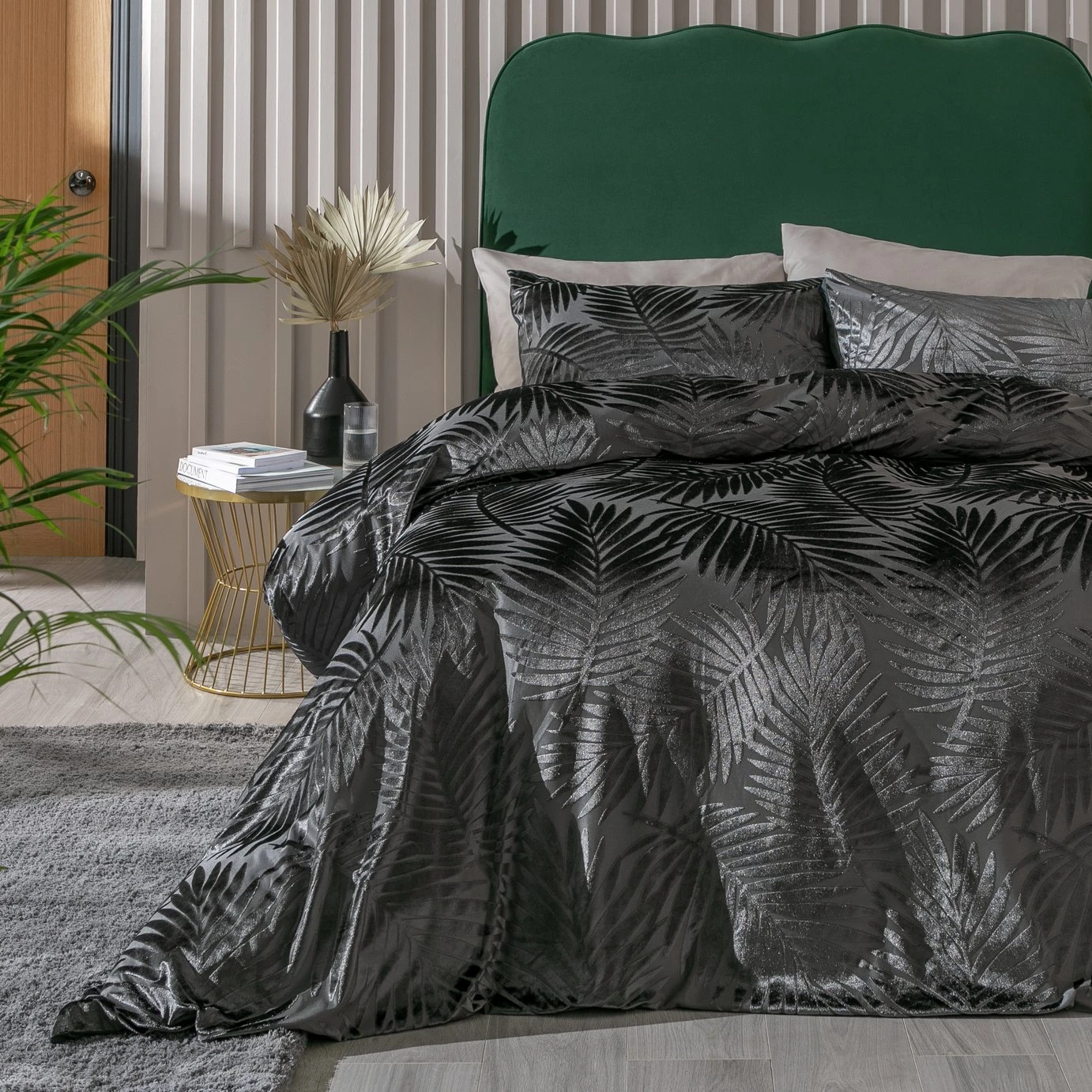 Habitat Velvet Feather Charcoal Bedding Set - Double Habitat Velvet Feather Charcoal Bedding Set - Double -Habitat Furni Sales 1232499 R Z001A
