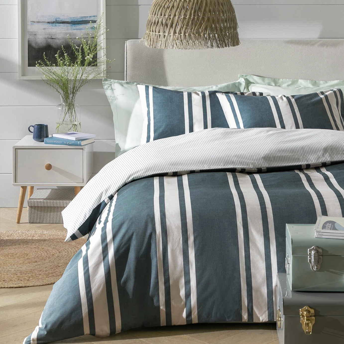 Habitat Cotton Coastal Stripe Blue Bedding Set - Single Habitat Cotton Coastal Stripe Blue Bedding Set - Single -Habitat Furni Sales 1232884 R Z001A