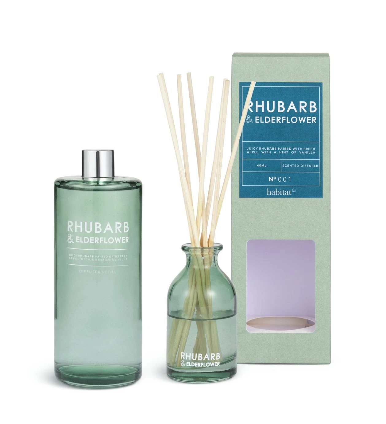 Habitat 90ml Diffuser & 180ml Refill - Rhubarb & Elderflower Habitat 90ml Diffuser & 180ml Refill - Rhubarb & Elderflower -Habitat Furni Sales 1241215 R Z001A