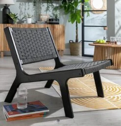 Habitat Faro Woven Paper Rope And Oak Accent Chair - Black 2 Habitat Faro Woven Paper Rope And Oak Accent Chair - Black -Habitat Furni Sales 2013112 R Z001C