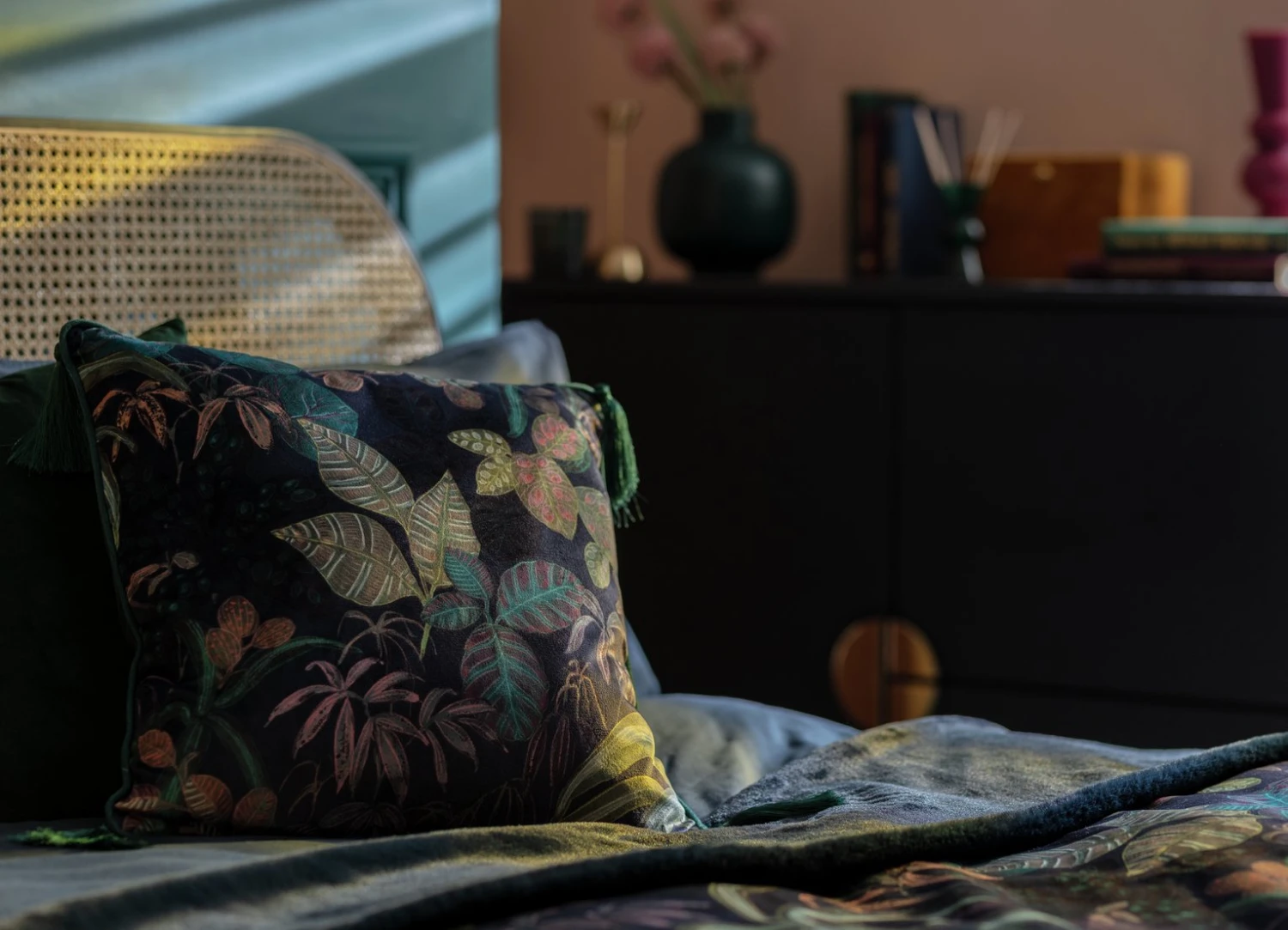 Habitat Botanical Print Velvet Cushion - Multi - 43x43cm Habitat Botanical Print Velvet Cushion - Multi - 43x43cm -Habitat Furni Sales 2062840 R Z001C