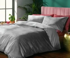 Habitat Plain Velvet Silver Bedding Set - Double -Habitat Furni Sales 2159162 R Z004A