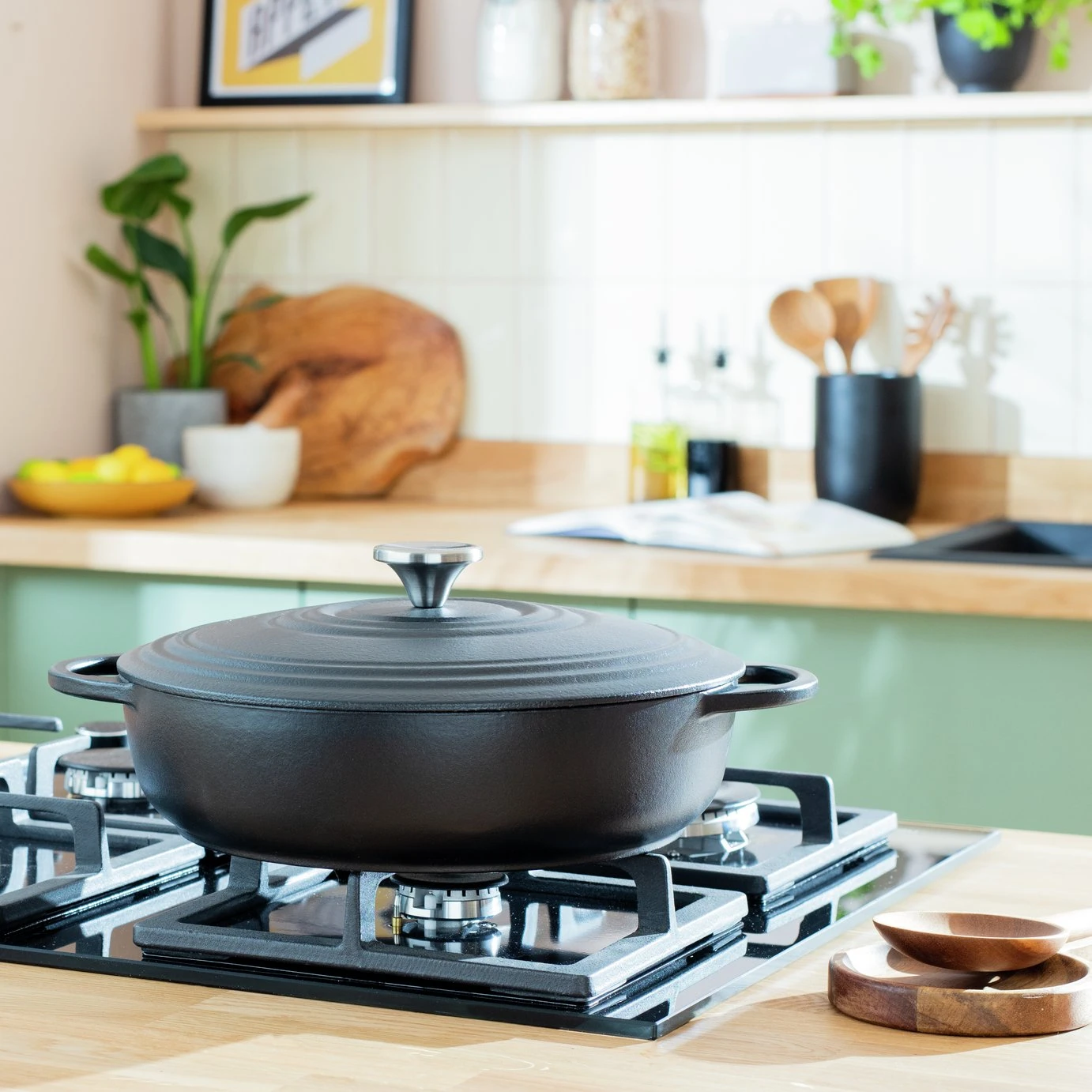 Habitat 4 Litre Shallow Cast Iron Casserole Dish - Black Habitat 4 Litre Shallow Cast Iron Casserole Dish - Black -Habitat Furni Sales 3065482 R Z002C