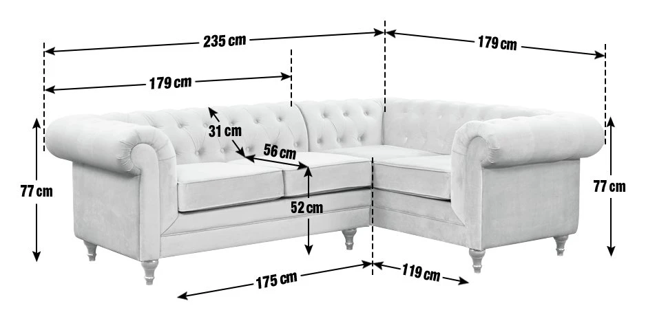 Habitat Chesterfield Velvet Left Hand Corner Sofa-Light Grey Habitat Chesterfield Velvet Left Hand Corner Sofa-Light Grey -Habitat Furni Sales 3106633 R E001