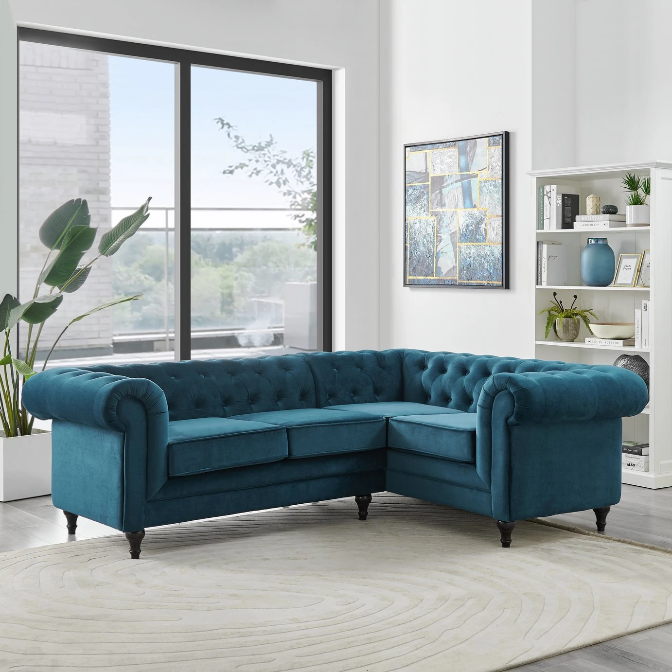 Habitat Chesterfield Velvet Left Hand Corner Sofa-Light Grey Habitat Chesterfield Velvet Left Hand Corner Sofa-Light Grey -Habitat Furni Sales 3106633 R Z001C
