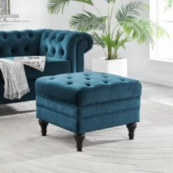 Habitat Chesterfield Velvet Storage Footstool - Blue -Habitat Furni Sales 3369683 R Z004A