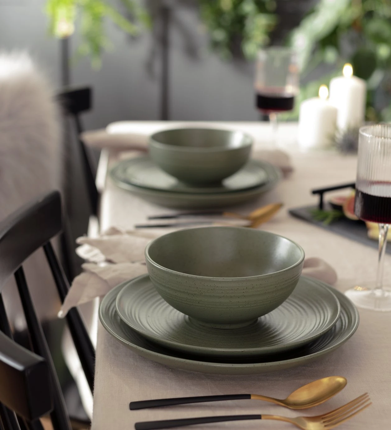 Habitat Textured Ripple 12 Piece Stoneware Dinner Set - Sage Habitat Textured Ripple 12 Piece Stoneware Dinner Set - Sage -Habitat Furni Sales 4353492 R Z001C