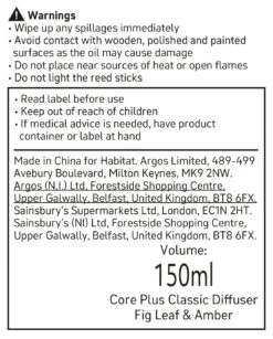 Habitat 150ml Scented Diffuser - Fig Leaf & Amber 4 Habitat 150ml Scented Diffuser - Fig Leaf & Amber -Habitat Furni Sales 6823944 R Z011A