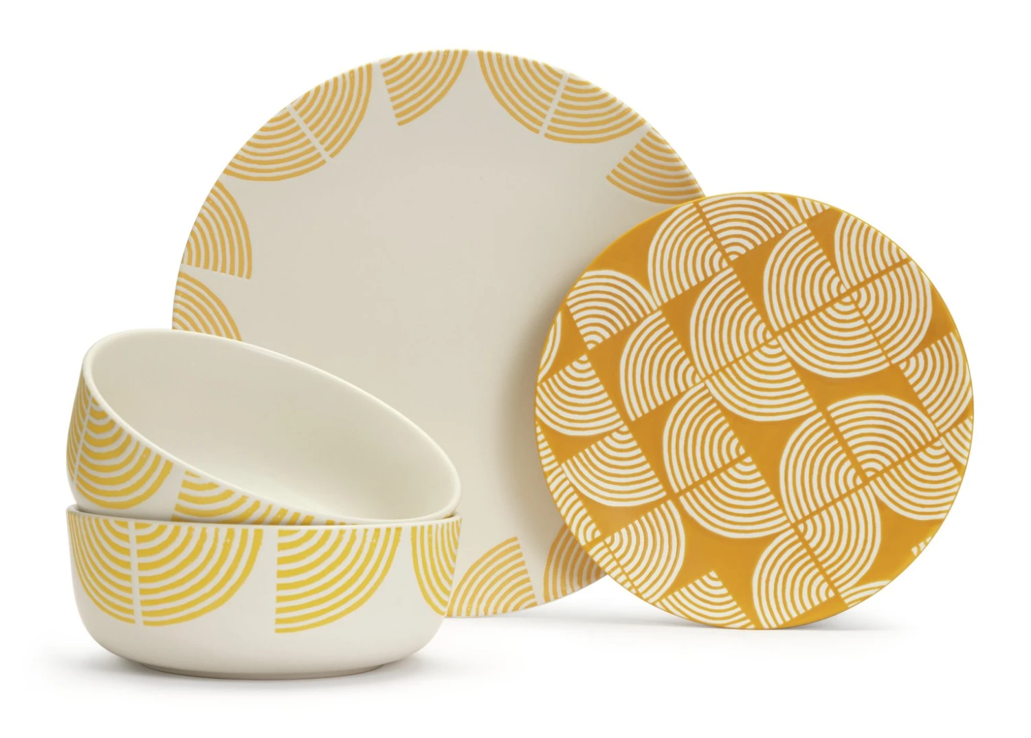 Habitat Block Print 12 Piece Stoneware Dinner Set - Yellow Habitat Block Print 12 Piece Stoneware Dinner Set - Yellow -Habitat Furni Sales 7040575 R Z001A