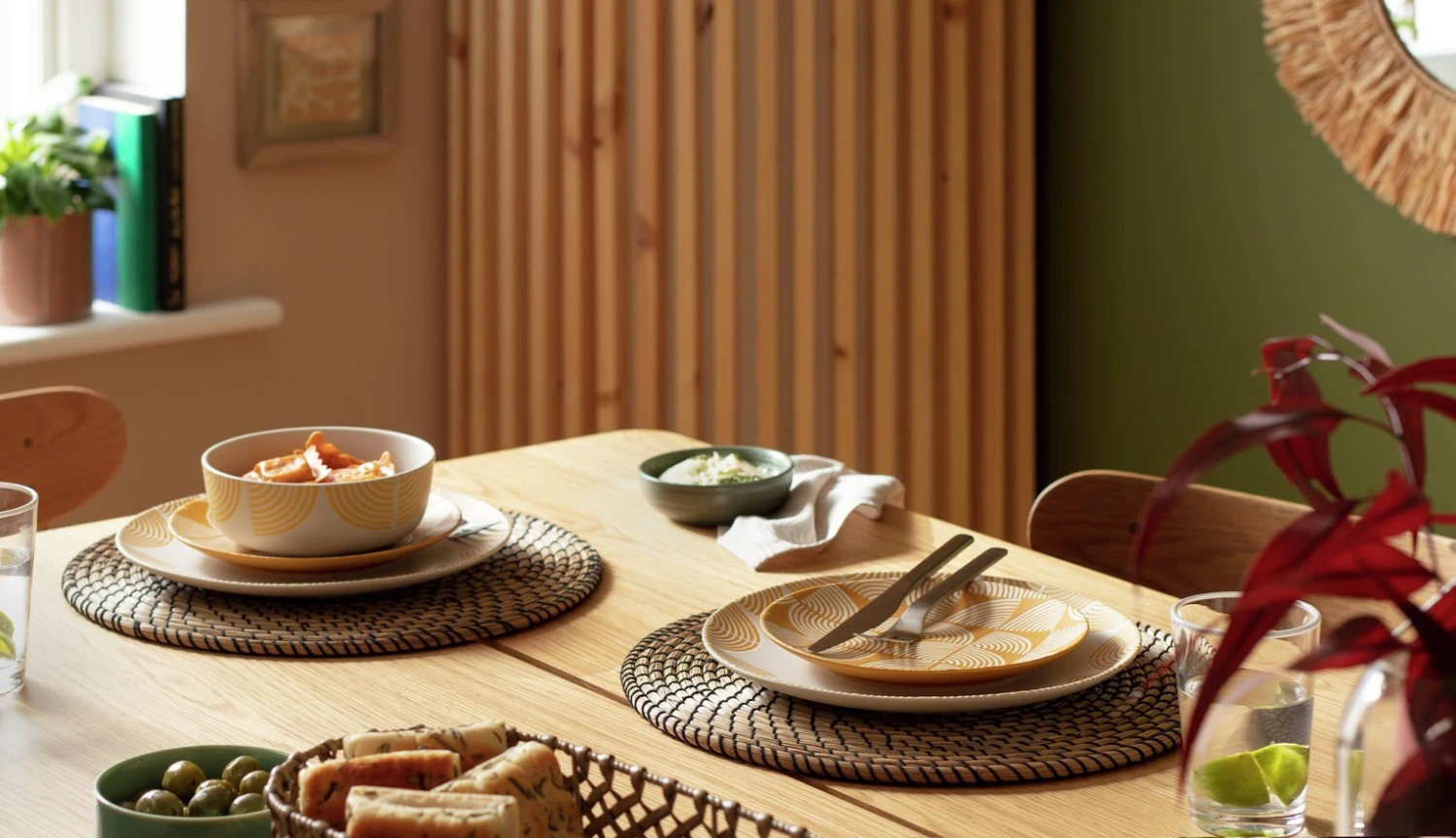 Habitat Block Print 12 Piece Stoneware Dinner Set - Yellow Habitat Block Print 12 Piece Stoneware Dinner Set - Yellow -Habitat Furni Sales 7040575 R Z001C