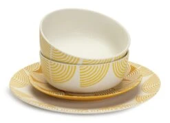 Habitat Block Print 12 Piece Stoneware Dinner Set - Yellow 3 Habitat Block Print 12 Piece Stoneware Dinner Set - Yellow -Habitat Furni Sales 7040575 R Z002A