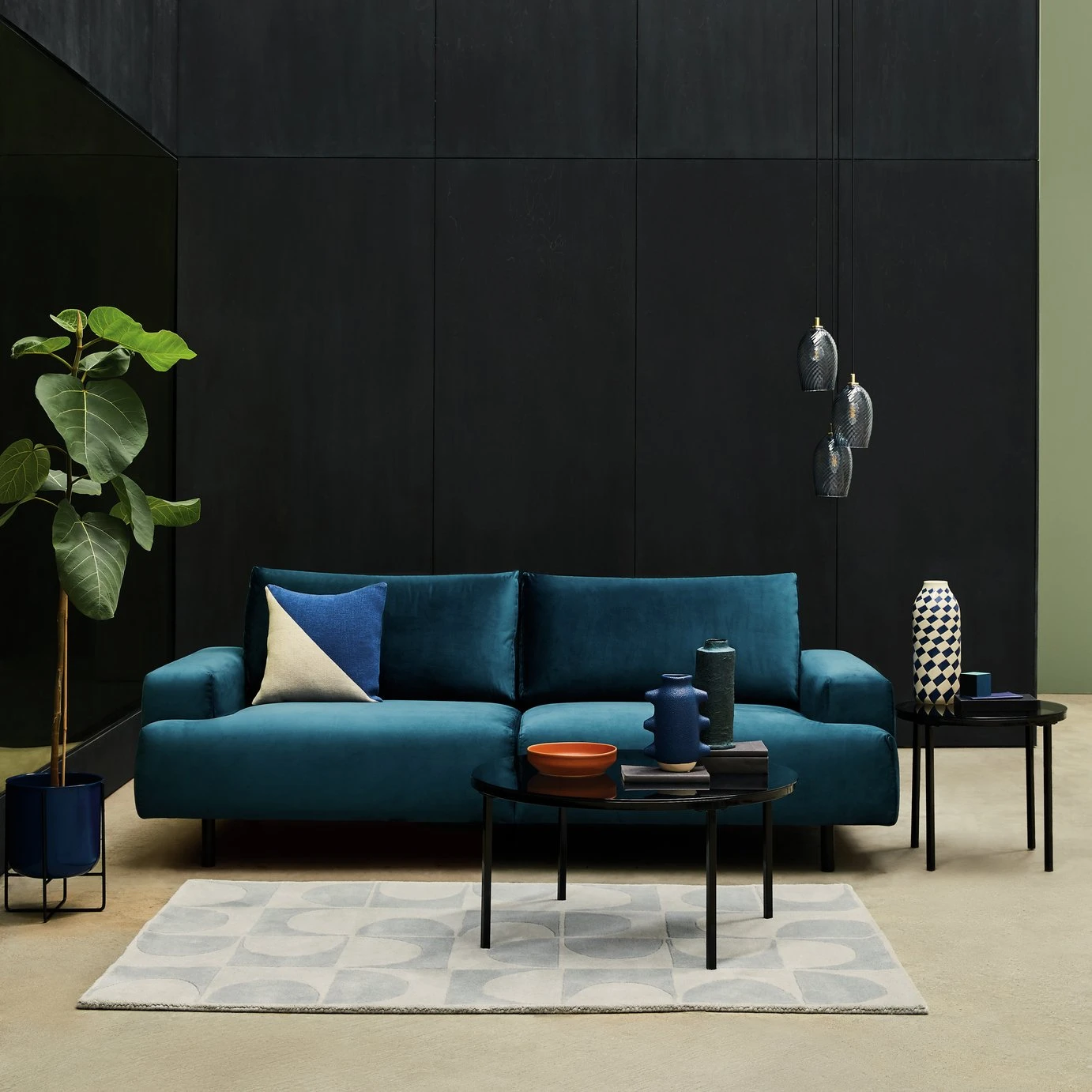 Habitat Julien Velvet 3 Seater Sofa - Navy Blue Habitat Julien Velvet 3 Seater Sofa - Navy Blue -Habitat Furni Sales 7836033 R Z002C