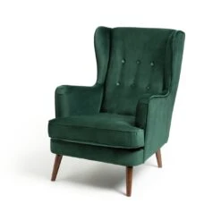 Habitat Callie Velvet Wingback Chair - Forest Green -Habitat Furni Sales 7878486 R Z002A