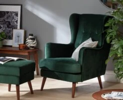 Habitat Callie Velvet Wingback Chair - Forest Green -Habitat Furni Sales 7878486 R Z002C