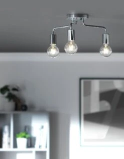 Habitat Rayner Steel 3 Light LED Flush Ceiling Light -Chrome -Habitat Furni Sales 8113621 R Z002C