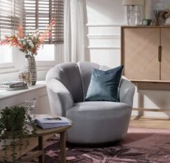 Habitat Ezra Velvet Swivel Chair - Light Grey -Habitat Furni Sales 8819372 R Z002C