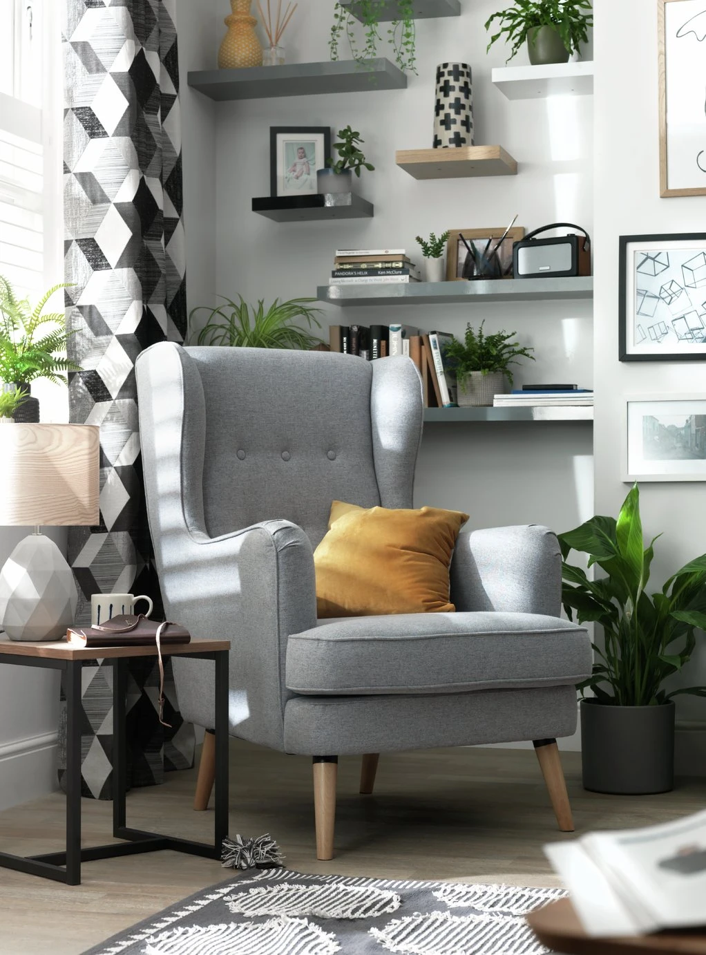 Habitat Callie Fabric Wingback Chair- Light Grey Habitat Callie Fabric Wingback Chair- Light Grey -Habitat Furni Sales 8884950 R Z001C
