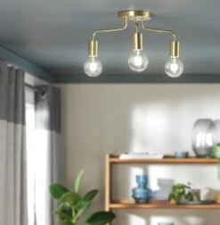 Habitat Rayner Steel 3 Light LED Flush Ceiling Light - Brass -Habitat Furni Sales 9048946 R Z002C