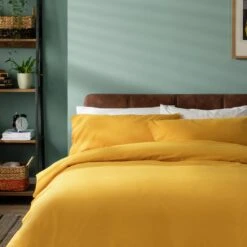 Habitat Stonewashed Cotton Plain Mustard Bedding Set -Double -Habitat Furni Sales 9189252 R Z002C