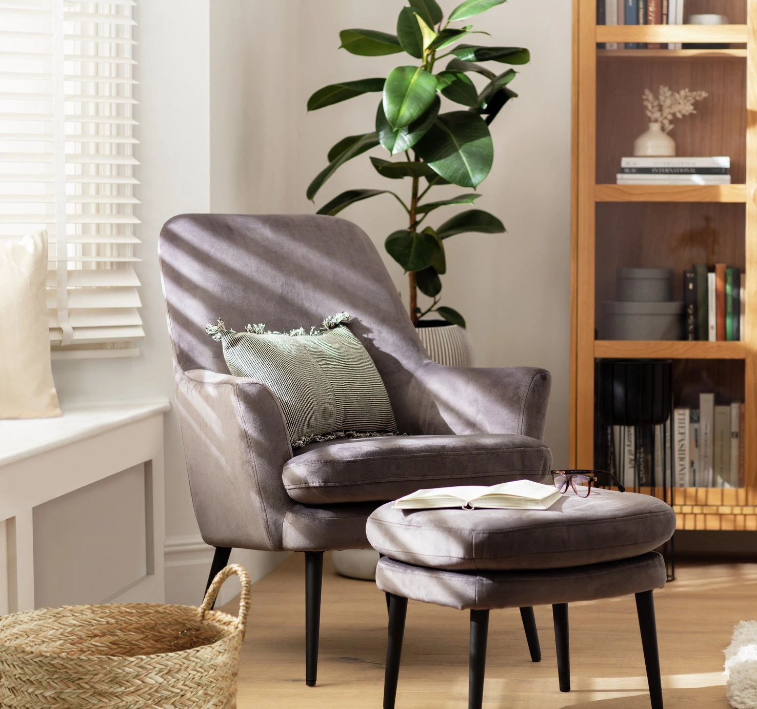 Habitat Celine Velvet Wingback Chair with Footstool-Charcoal Habitat Celine Velvet Wingback Chair With Footstool-Charcoal -Habitat Furni Sales 9401019 R Z001C