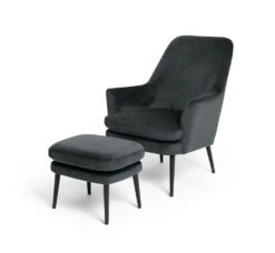 Habitat Celine Velvet Wingback Chair With Footstool-Charcoal 4 Habitat Celine Velvet Wingback Chair With Footstool-Charcoal -Habitat Furni Sales 9401019 R Z002A