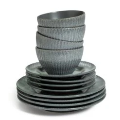 Habitat 12 Piece Stoneware Felicity Dinner Set - Blue -Habitat Furni Sales 9410251 R Z006A