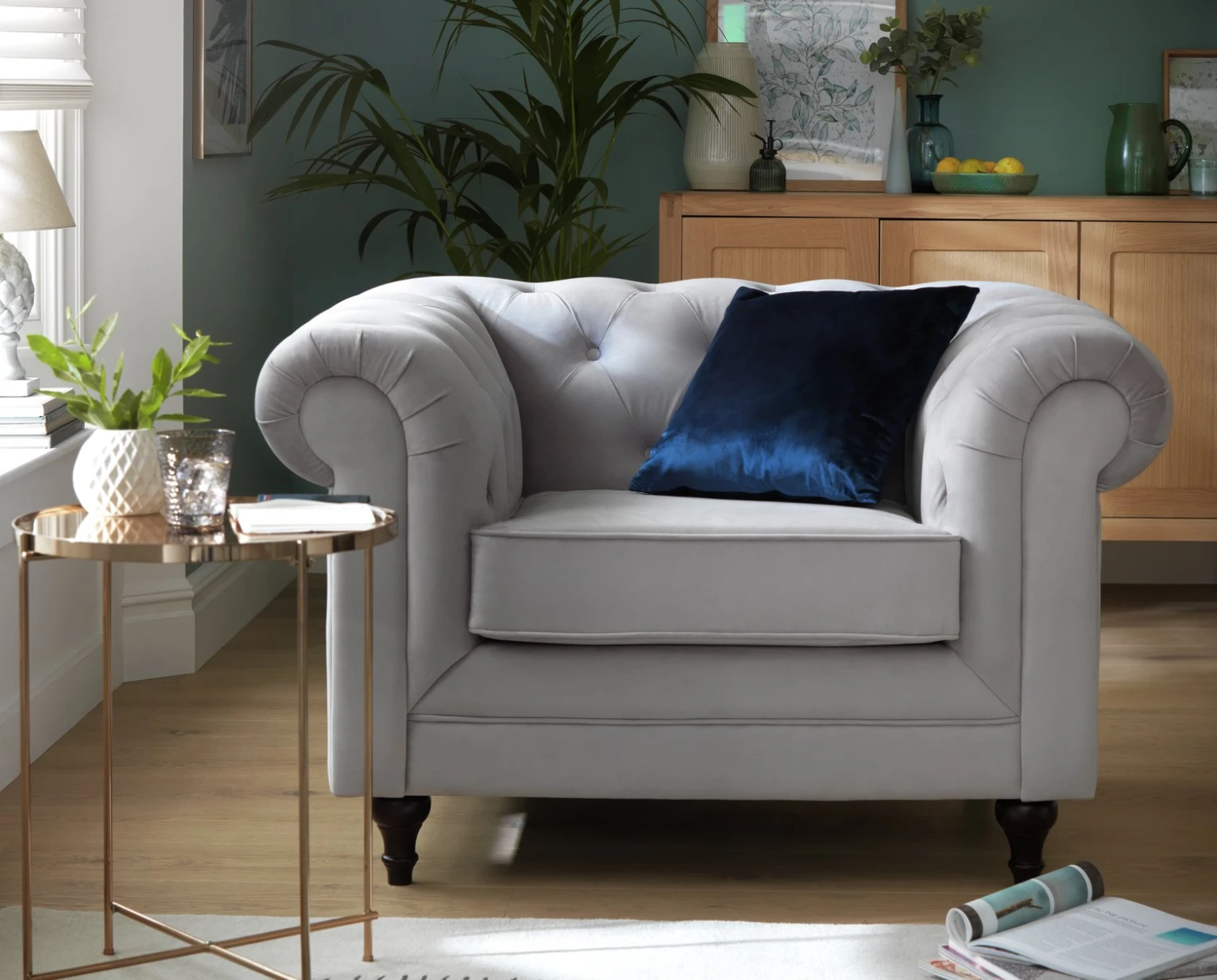 Habitat Chesterfield Velvet Armchair - Blue Habitat Chesterfield Velvet Armchair - Blue -Habitat Furni Sales 9449325 R Z001C