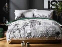 Habitat London Skyline Print Black &White Bedding Set-Single -Habitat Furni Sales 9511026 R Z005A