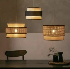 Habitat Ashi Rattan 40cm Shade - Natural & Black -Habitat Furni Sales 9519602 R Z002C