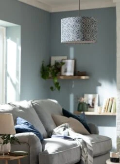 Habitat Country Floral Printed 30cm Drum Shade - Grey -Habitat Furni Sales 9521322 R Z003C