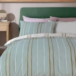 Habitat 180TC Sage Stripe Green Bedding Set - Single