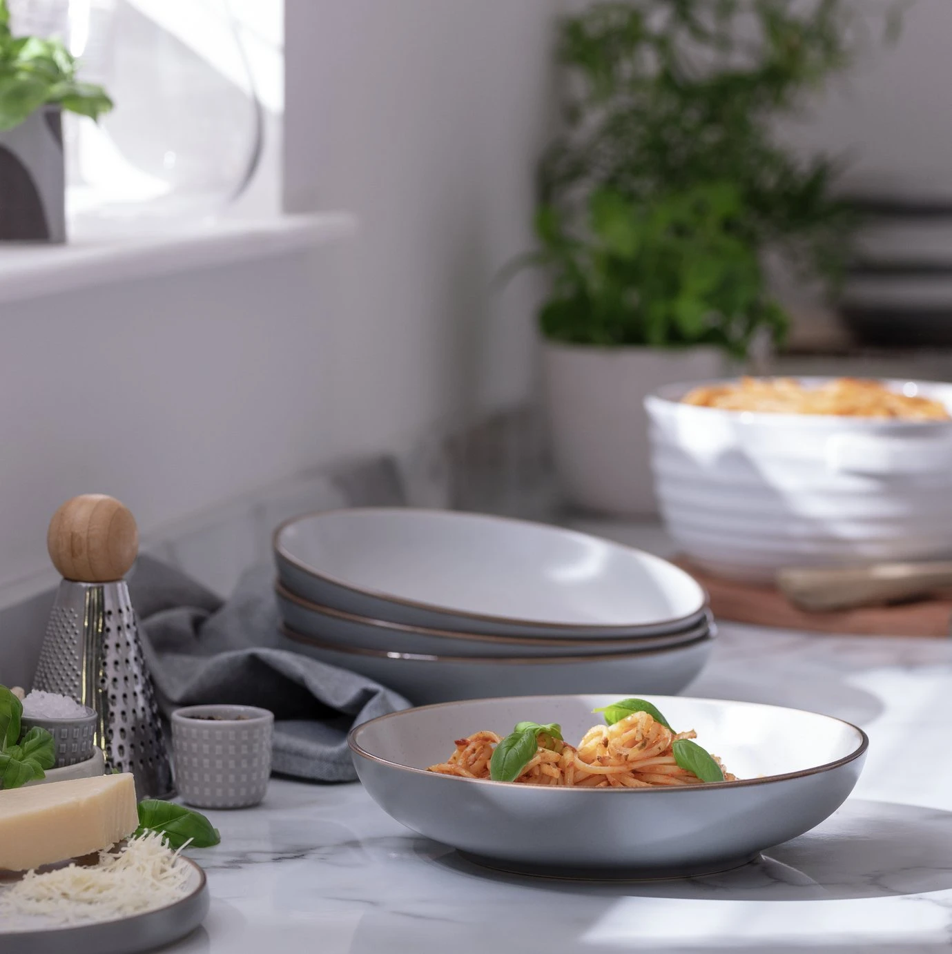 Habitat Speckle 4 Piece Stoneware Pasta Bowl - Grey Habitat Speckle 4 Piece Stoneware Pasta Bowl - Grey -Habitat Furni Sales 9533073 R Z001C