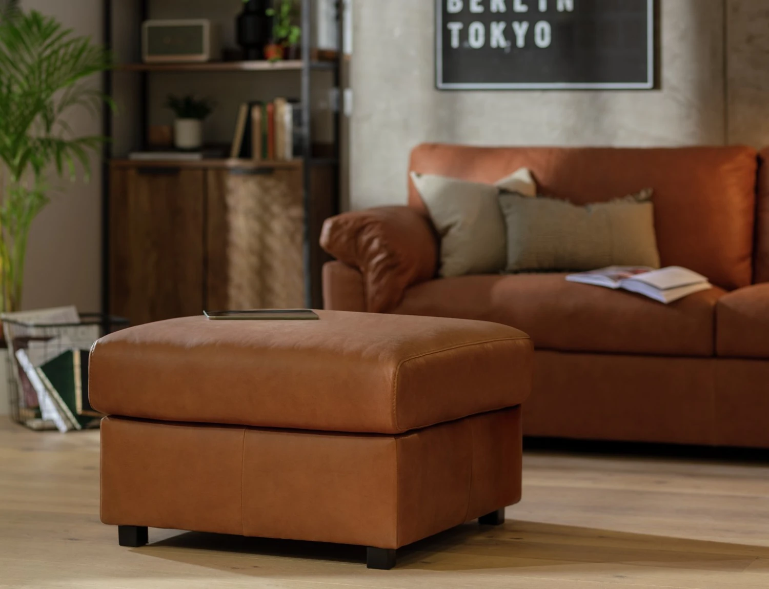 Habitat Florence Leather Ottoman Footstool - Tan Habitat Florence Leather Ottoman Footstool - Tan -Habitat Furni Sales 9576267 R Z001C