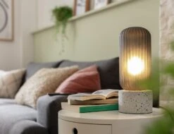 Habitat Rallie Smoked Glass Terrazzo Table Lamp – Grey -Habitat Furni Sales 9595396 R Z002C