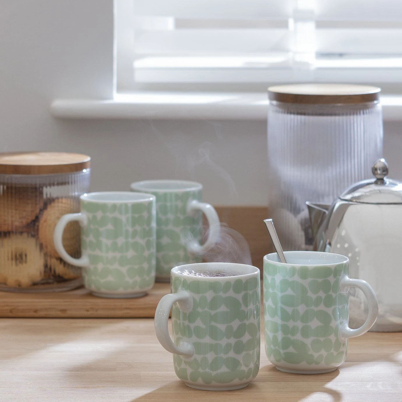 Habitat Scandi Decal Set of 4 Mugs - White and Mint Habitat Scandi Decal Set Of 4 Mugs - White And Mint -Habitat Furni Sales 9598922 R Z001C