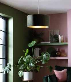Habitat Gaia Velvet & Foil 40cm Drum Shade - Chive -Habitat Furni Sales 9602564 R Z002C