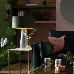 Habitat Gaia Velvet & Foil 40cm Drum Shade - Chive -Habitat Furni Sales 9602564 R Z003C