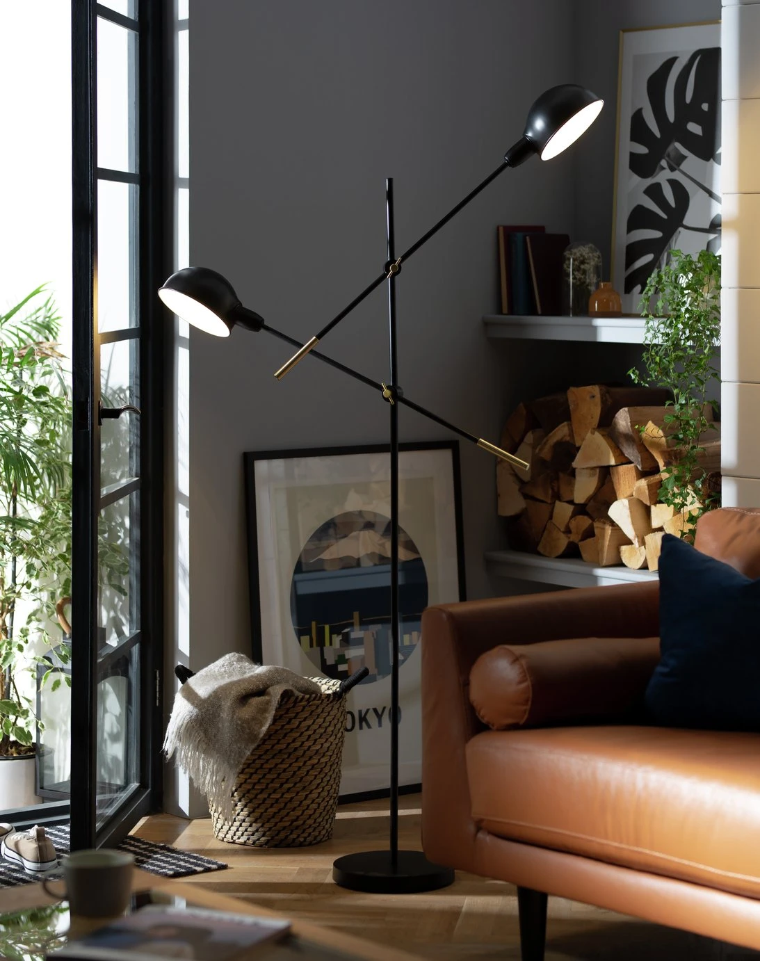 Habitat Jalonee Double Arm Floor Lamp - Black & Brass Habitat Jalonee Double Arm Floor Lamp - Black & Brass -Habitat Furni Sales 9616127 R Z001A